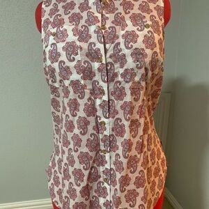 Nautica Paisley Sleeveless Blouse - Red and White